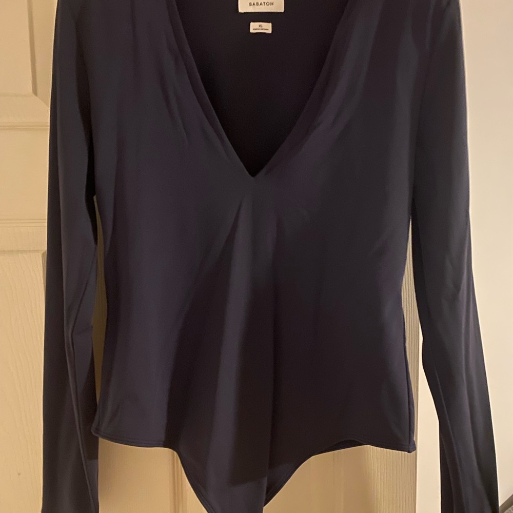 Aritzia/Babaton Shoulder Pad Navy/Midnight Long Sleeve Bodysuit